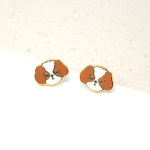 Mismatched Brown Shihtzu Enamel Stud Earrings